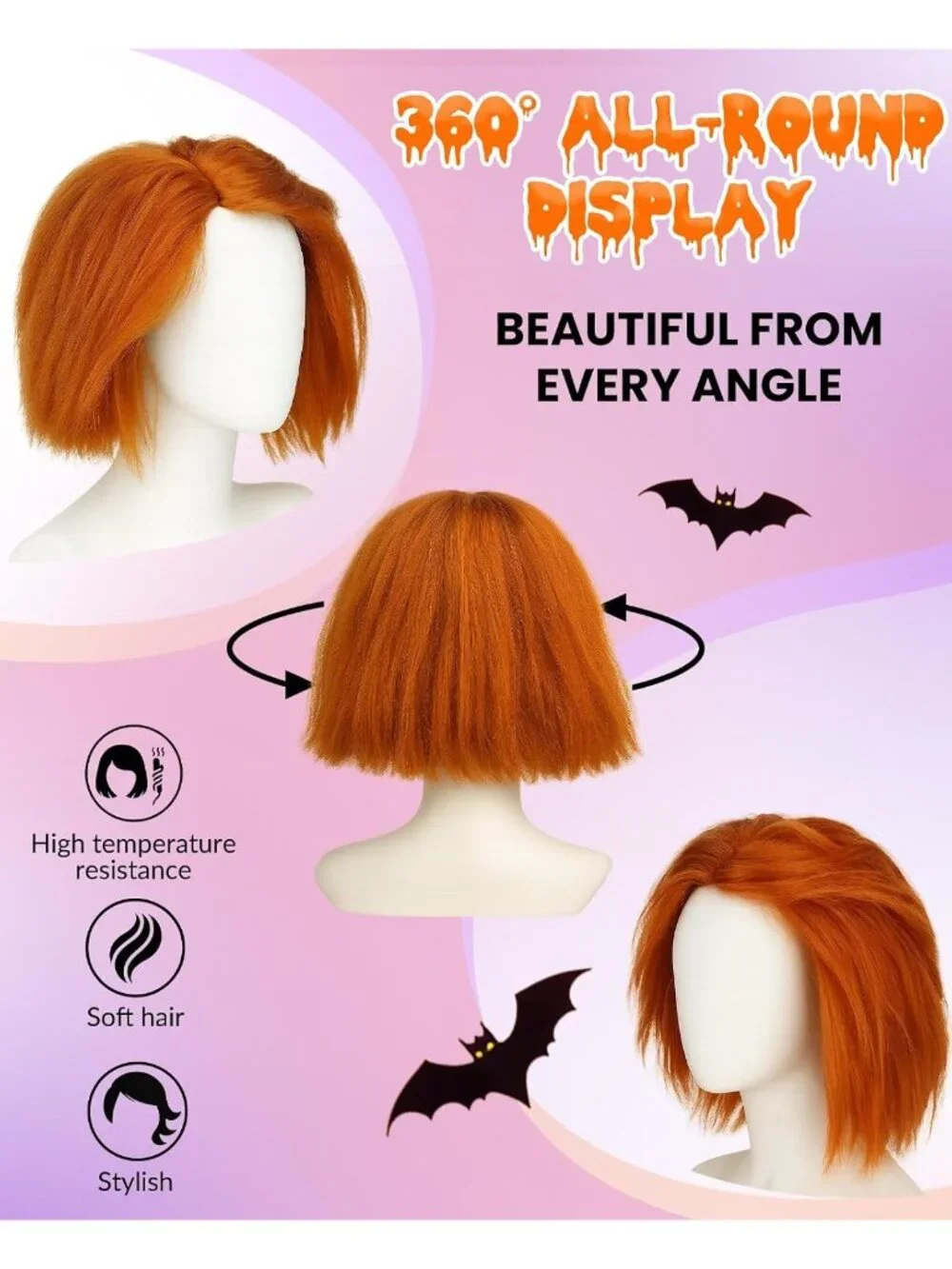 Women's C Orange Cosplay Convenient Set Include Adjustable Wig Cap Headpiece